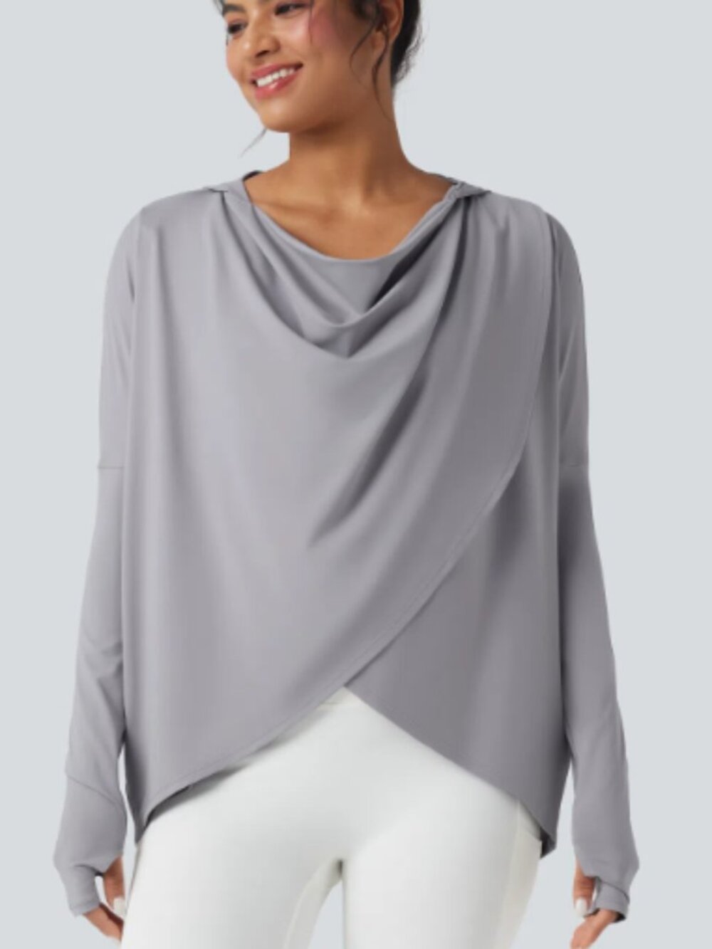 NWT Halara Hooded Cowl Neck Long Sleeve Thumb Hole Yoga Sports Top Grey XL